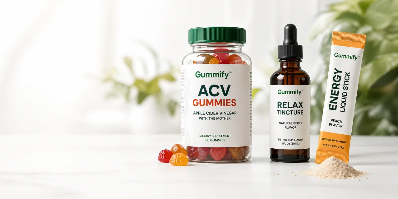 Gummify gummy bottle, tincture bottle and liquid stick pack
